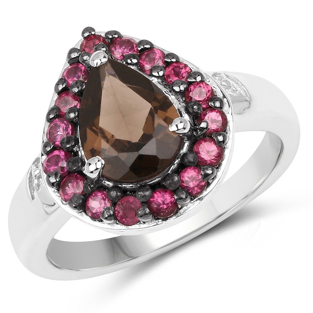 3.37 Carat Genuine Rhodolite and White Topaz .925 Sterling Silver Ring 3.37 Carat Genuine Rhodolite and White Topaz .925 Sterling Silver Ring